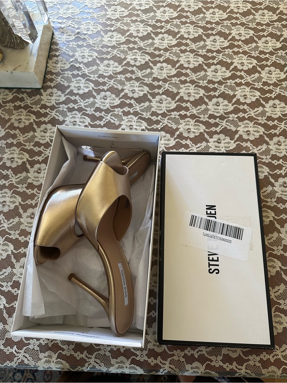 Steve Madden Priya Gold Open-Toe Stiletto Mules - Women Shoes - Picture 4 of 5